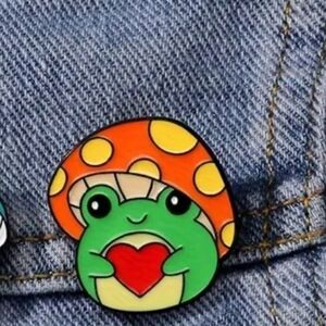 Cute Frog and Mushroom Enamel Pin